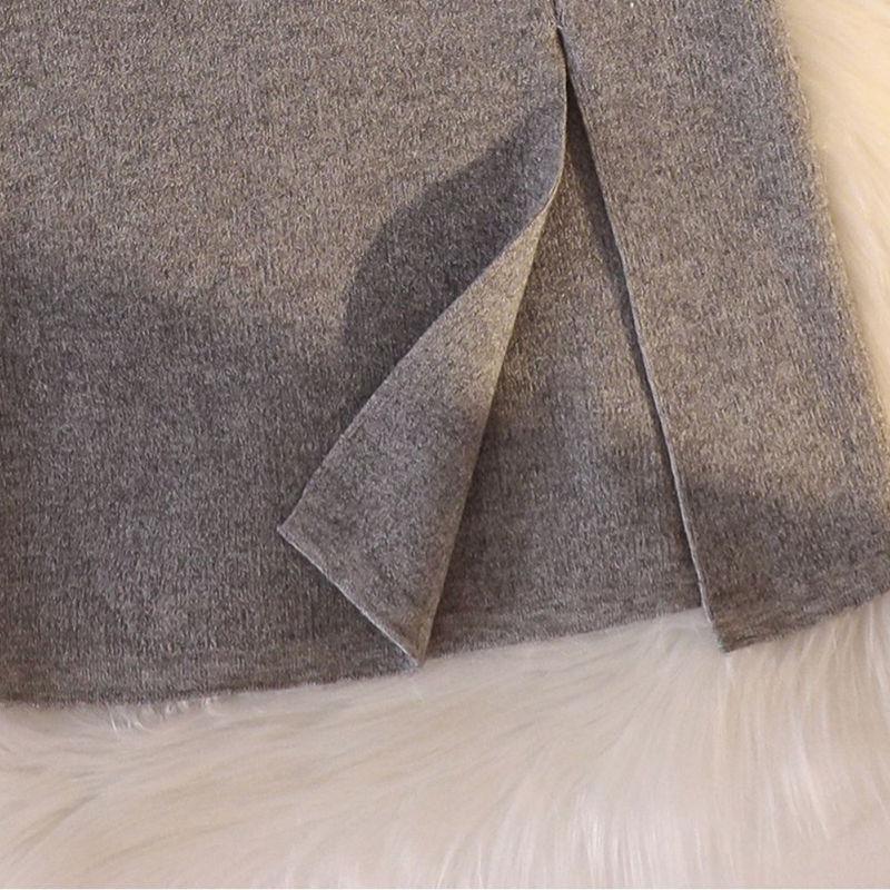 Корейская трикотажная юбка средней длины средней длины с высокой талией и универсальным дизайном из шерсти А-силуэта с запахом ягодиц, женские топы