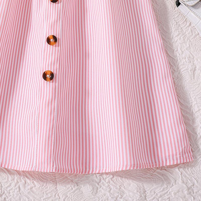 Летнее платье в полоску с v-образным вырезом для девочек, детская одежда, школьная форма с короткими рукавами, детские повседневные модные платья