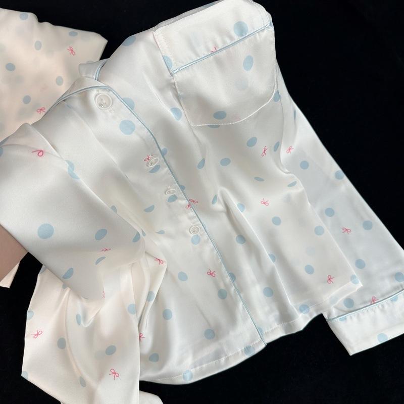 Pajamas women's summer, pajamas women's ice silk, ice silk pajamas, French polka dot pure desire ice silk women's loungewear