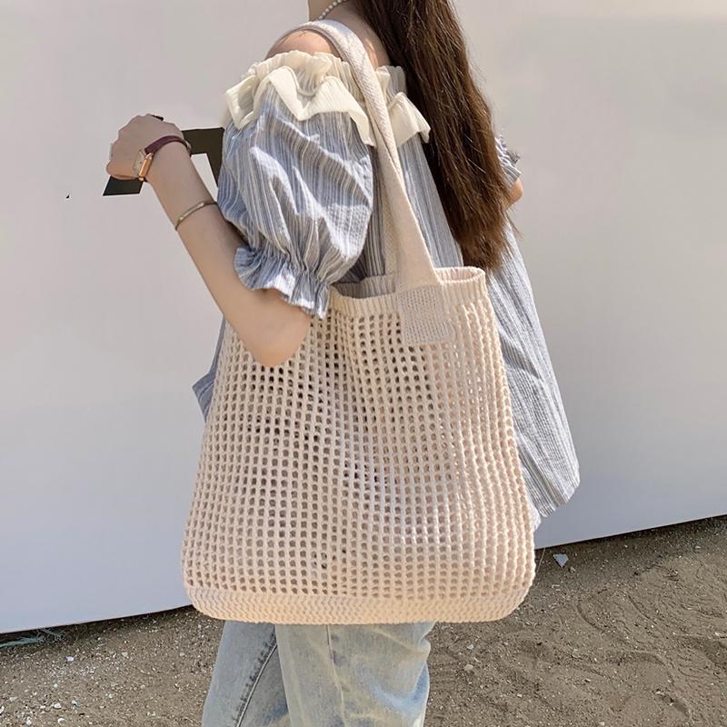 Wool Large Capacity Knit Bag Shoulder Shopping Bag for Women Cotton Cloth Girls Tote Shopper Bag Female Handbag Crochet Bag