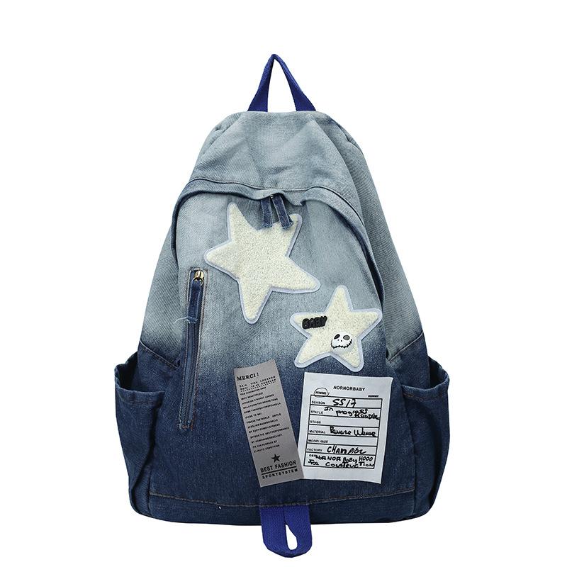 Школьная сумка новый градиентный washed denim рюкзак повседневный универсальный студенческая сумка большая вместимость простой тренд рюкзак