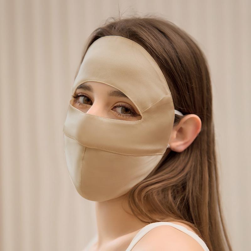 Дышащая маска из шелка тутового дерева для защиты лица и шеи от УФ-лучей для женщин - Летняя велосипедная вуаль