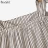 ZANZEA Womens Summer Lace Up Straps Sleeveless Stripe Wide Leg Jumpsuits