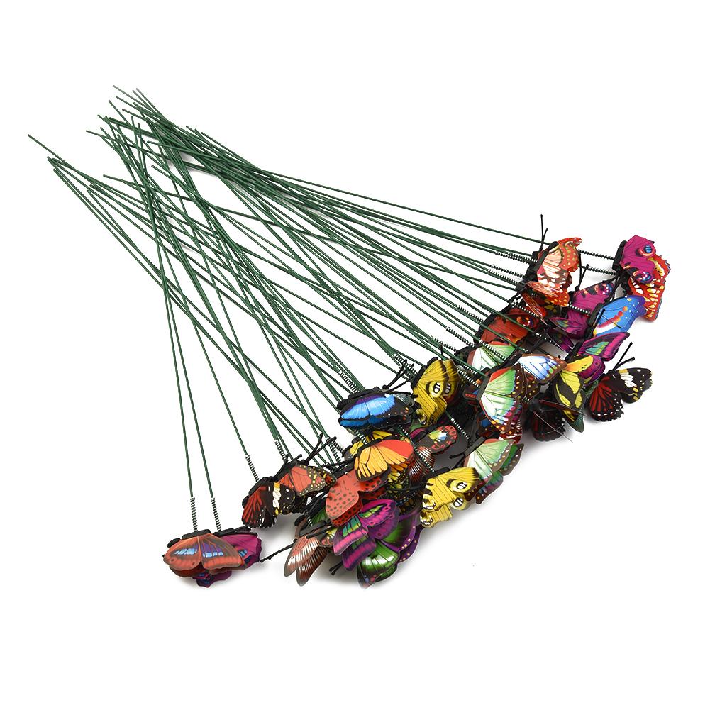 50Pcs Butterflys Stakes Colorful Simulation Butterflys Outdoor Garden Yard Plant Flowers Pot Spring Garden Decoration 25*4cm