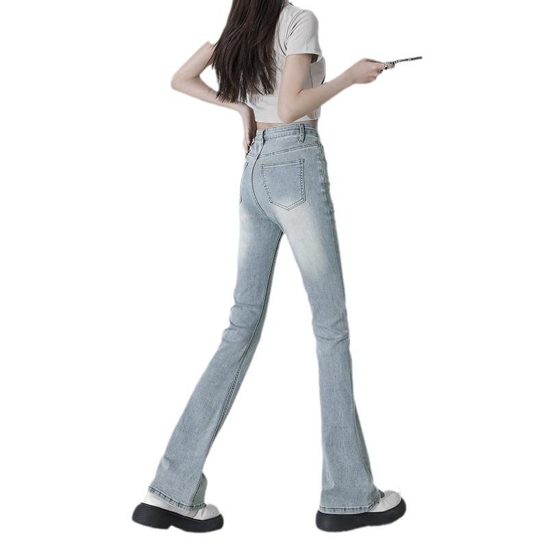Light American Style Micro-flare Jeans for Women In Spring New High-waist Slim Bell-flare Trousers