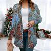Women's Deep Teal Ornament 3D Print Long Sleeve Open Front Cardigan, Casual Loose Fit Lightweight Street Style Outerwear