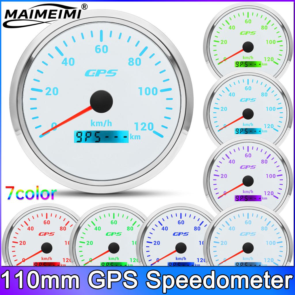 GPS Speedometer 120kmh 120MPH Odometer 110mm with Total Mileage Adjustable for RV Van Yachts 7 Colors Backlight 12V 24V