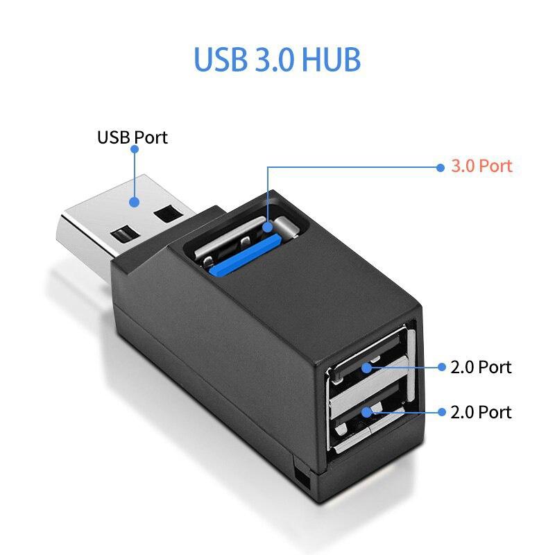3-портовый USB-концентратор-адаптер-удлинитель для ПК, ноутбука, мобильного телефона, USB-разветвитель, 3-стороннее зарядное устройство, дисковая док-станция для мыши ZPG