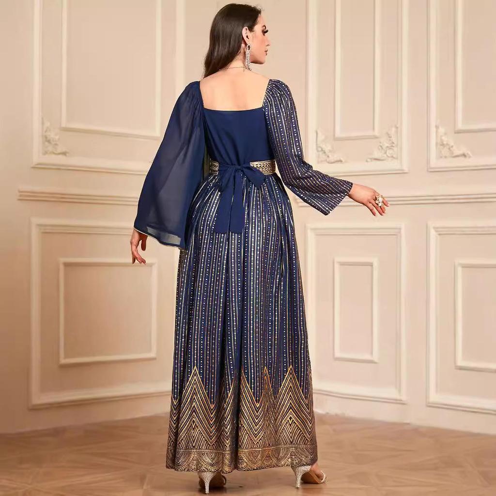 4067 Дубайская мода: Арабская роба нового стиля с европейским и американским тиснением фольгой и цветочным дизайном