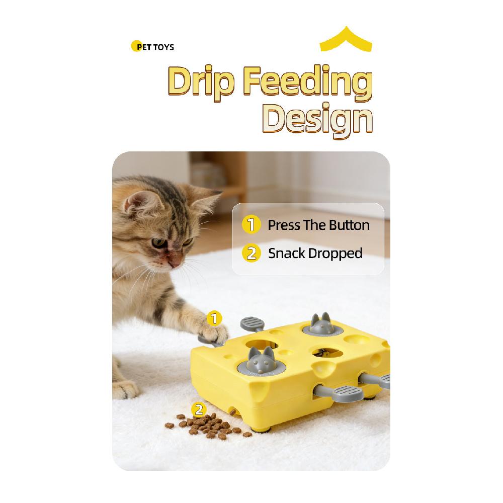 Pet Interactive Cheese Whack A Mole Toy, Cat Treat Dispenser Feeder, Indoor Self Entertainment Puzzle Teaser Toy