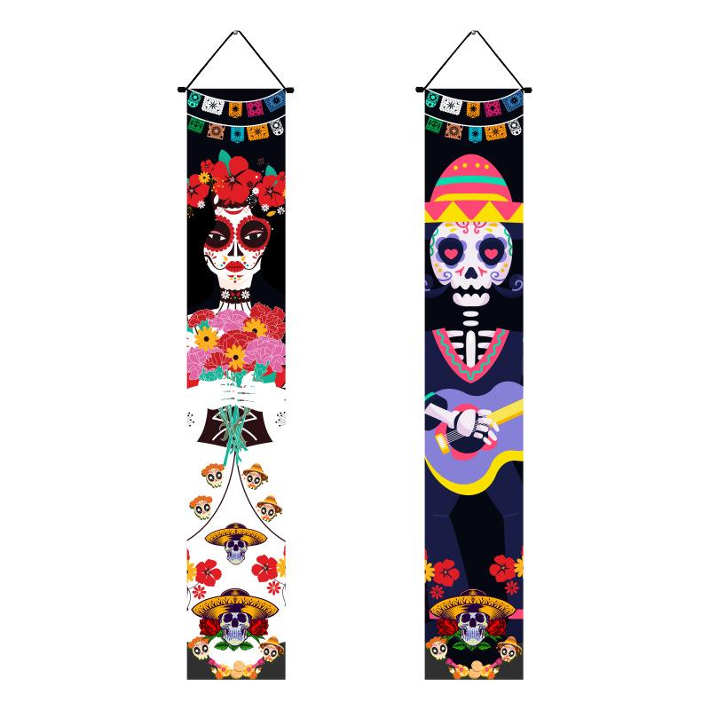 Мексиканский День мертвых Украшения для вечеринки Куплет Страшный День черепа Подвешивание флага Куплет Хэллоуин Куплет Украшения на Хэллоуин