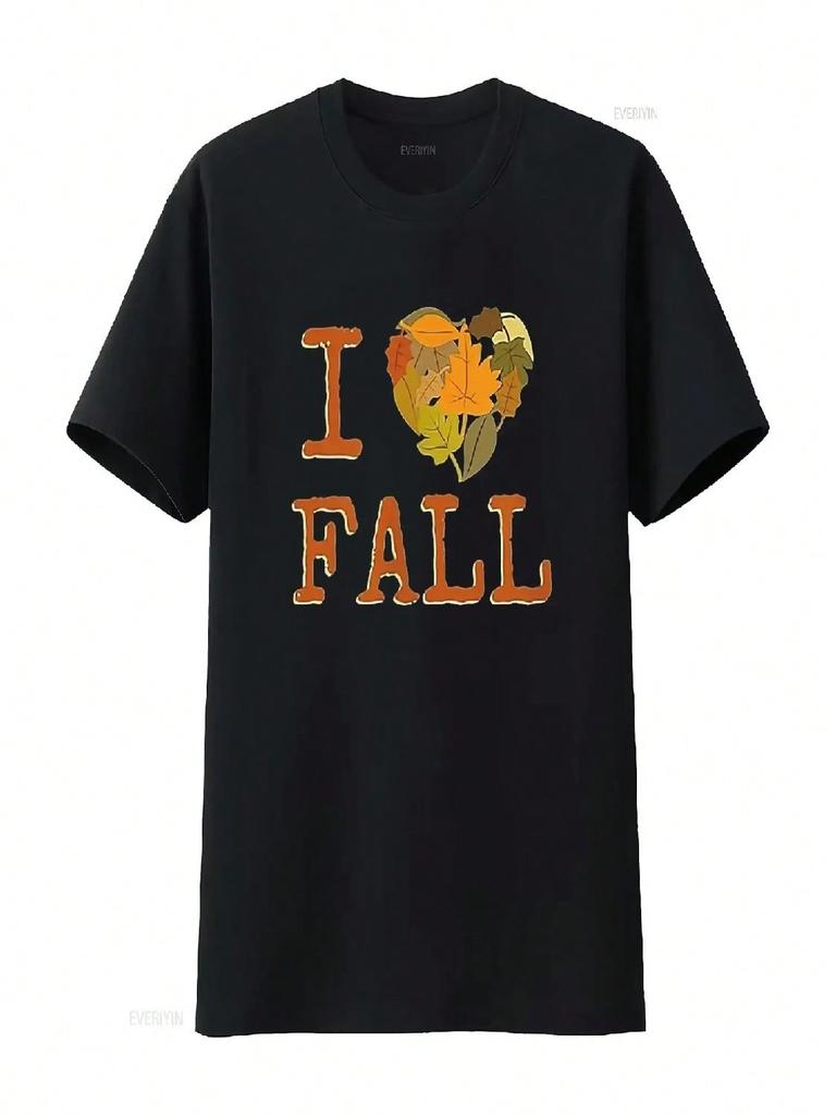 unisex I LOVE FALL For Lovers Of Autumn And Falling Leaves T Shirt Black 2XL Vintage Washed Graphic Breathable Versatile Homme