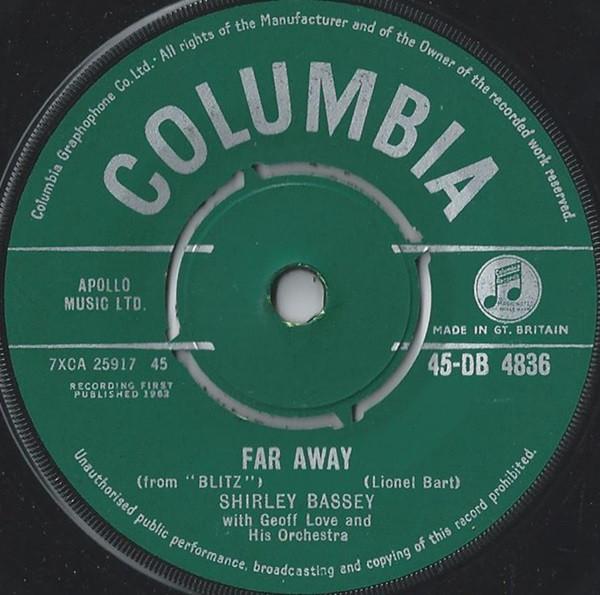 7-дюймовая пластинка SHIRLEY BASSEY - Far Away 45DB4836 Columbia 1962 UK Поп Б/У