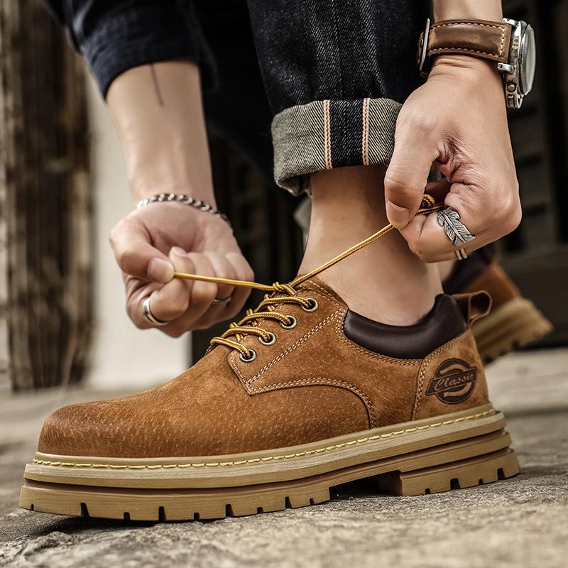 Autumn and winter big head leather shoes casual Martin shoes leather trend versatile tooling shoes low top men's shoes