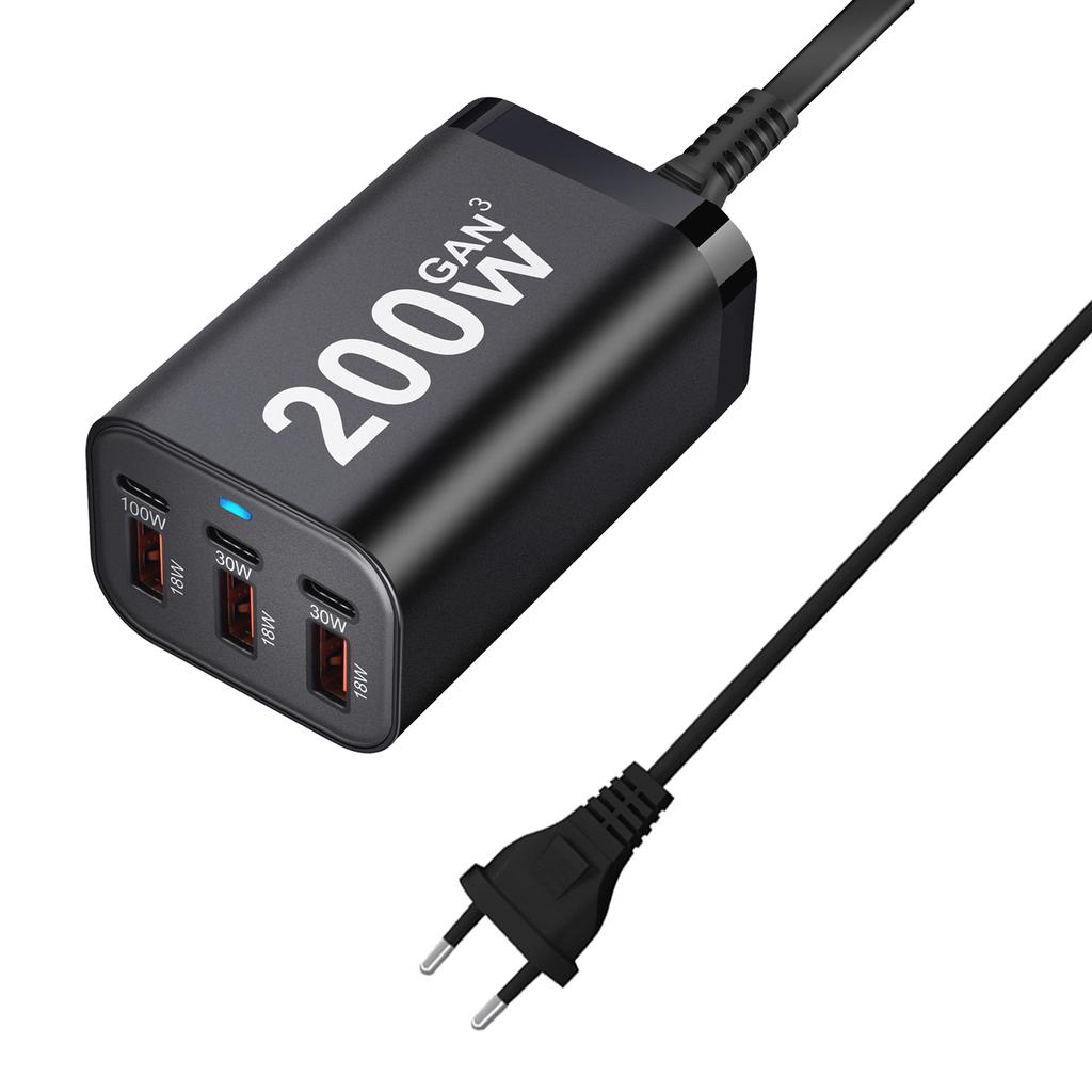 USB C Fast 200W 6-Port Charging Fast GaN Charger Power Adapter For 14/13/12 Series, Samsung Galaxy S23/S22/S21