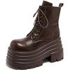 Women High Platform Boots Gothic Leather Punk Shoes Female Ankle Short Combat Boots 10.5CM Wedge Heels Chunky Motorcycle Boots