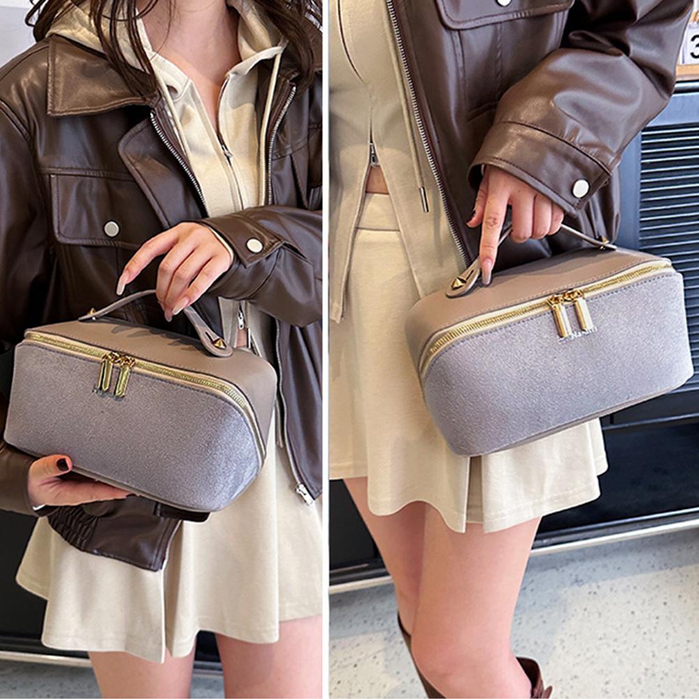 Women Suede Makeup Bag Cosmetic Bag Multi-pockets Waterproof Makeup Pouch Large Capacity Makeup Organizer Bag Simple Make Up Bag