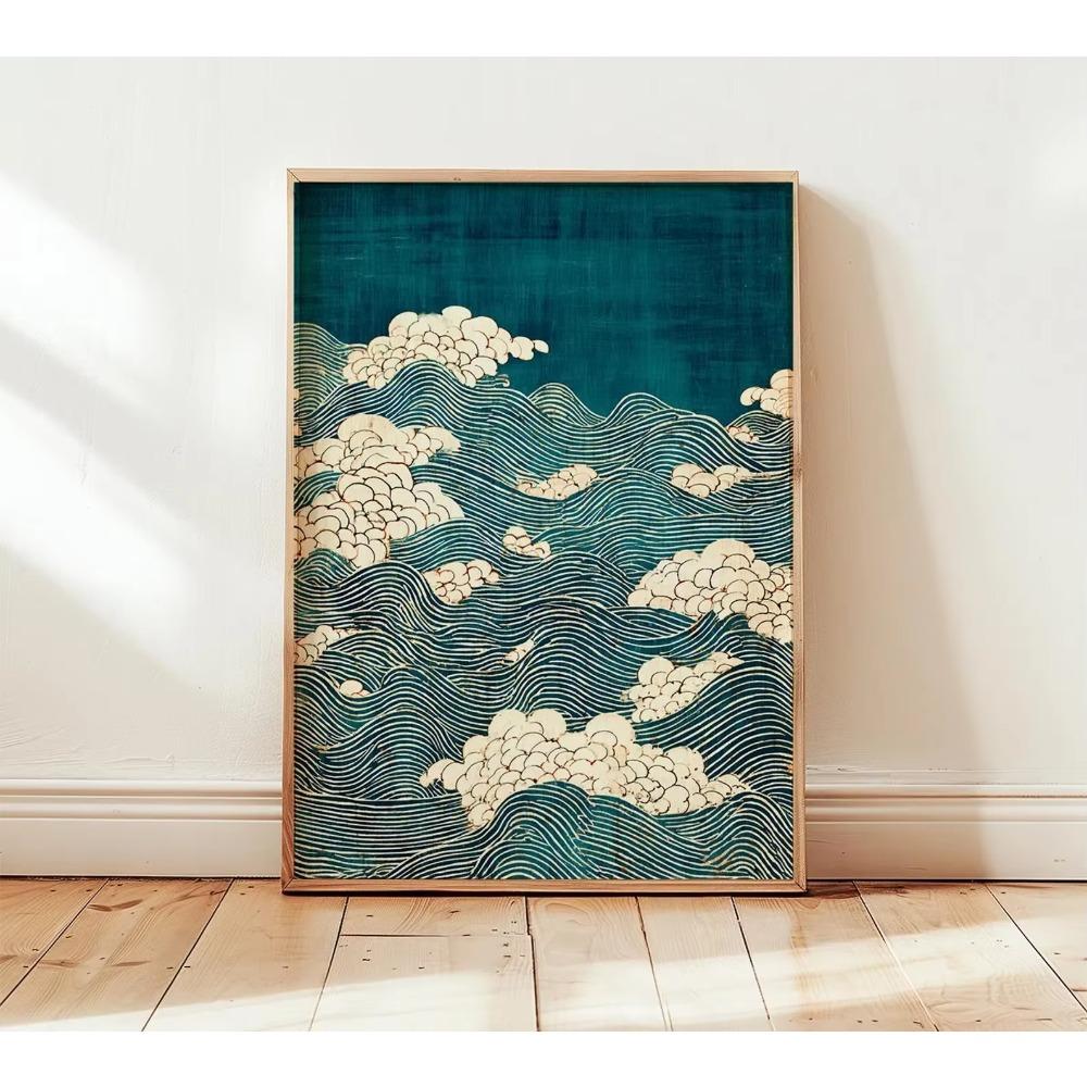 Japanese Retro Minimalist Zen Smoking Frog Canvas Wall Art - Frameless Abstract Animals Canvas Prints for Living Room tions