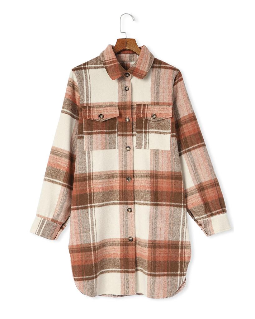 Azura Exchange Plaid Print Flap Pockets Long Shacket