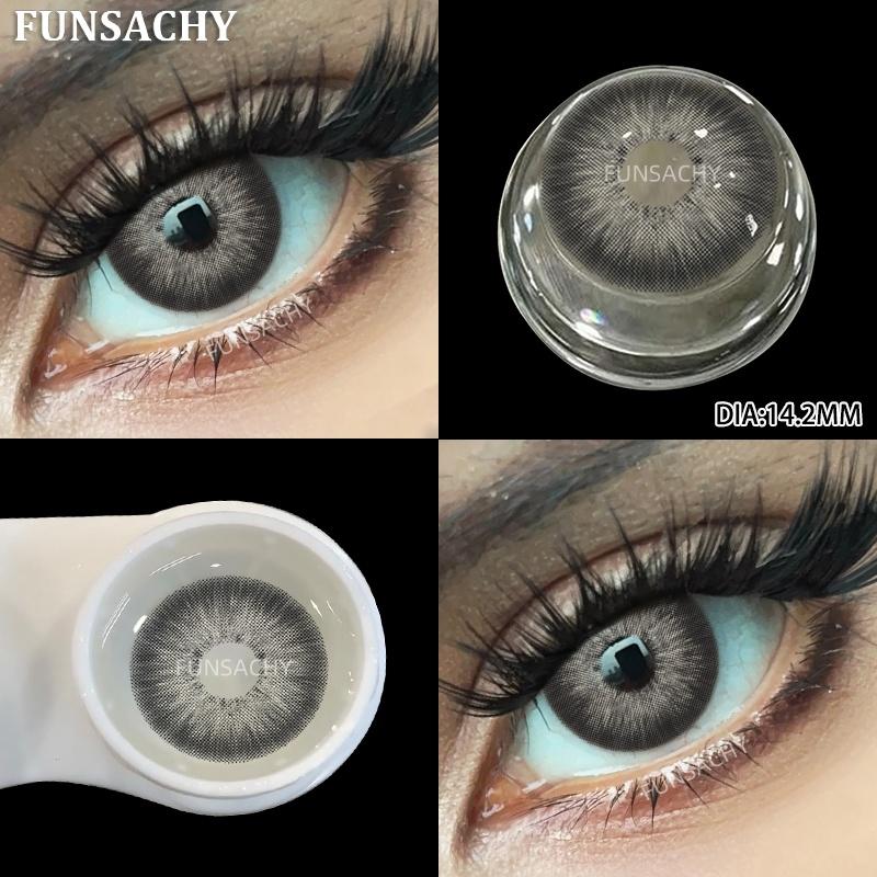 FUNSACHY 1 Pair Grey Colored Contact Lenses Natural Color Brown Lenses for Eyes Blue Cosmetics Pupil Eye Makeup Lens Yearly Use