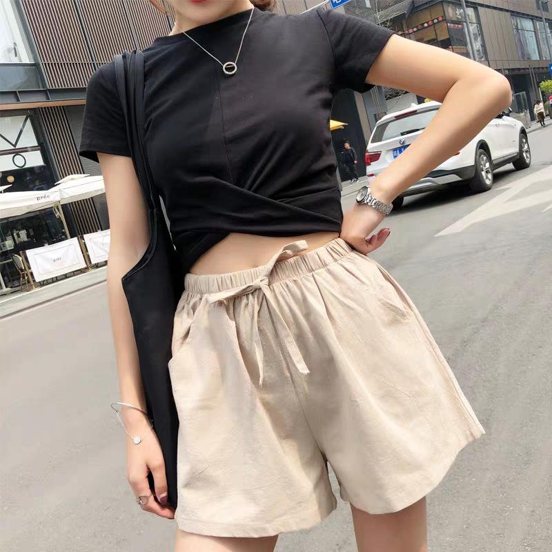 Casual Linen Shorts Women Gym Workout Shorts Pants High Waisted Black Ladies Short Femme Women Shorts Sport Femme