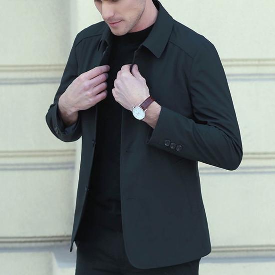 Осень-весна, мужское пальто с отложным воротником, однотонный однобортный кардиган с длинным рукавом, гладкий формальный деловой стиль, мужская куртка средней длины