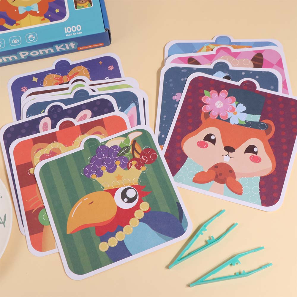 Handmade Material Children's Sticker Book Hairball Pompom Crafts Toy  Kids Activity