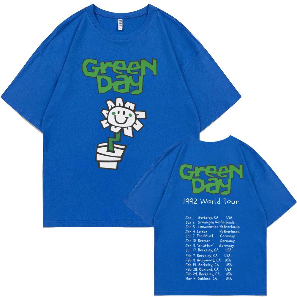 Лучшие Знаменитые Панк-Группа Green Day 1992 Мировой Тур Футболки Унисекс Винтажные Готик-Рок Футболка Мужская Хлопок Повседневные Оверсайз Футболки