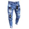 Men White High-End Denim Men's Pants Ripped Trendy Black Slim Jeans