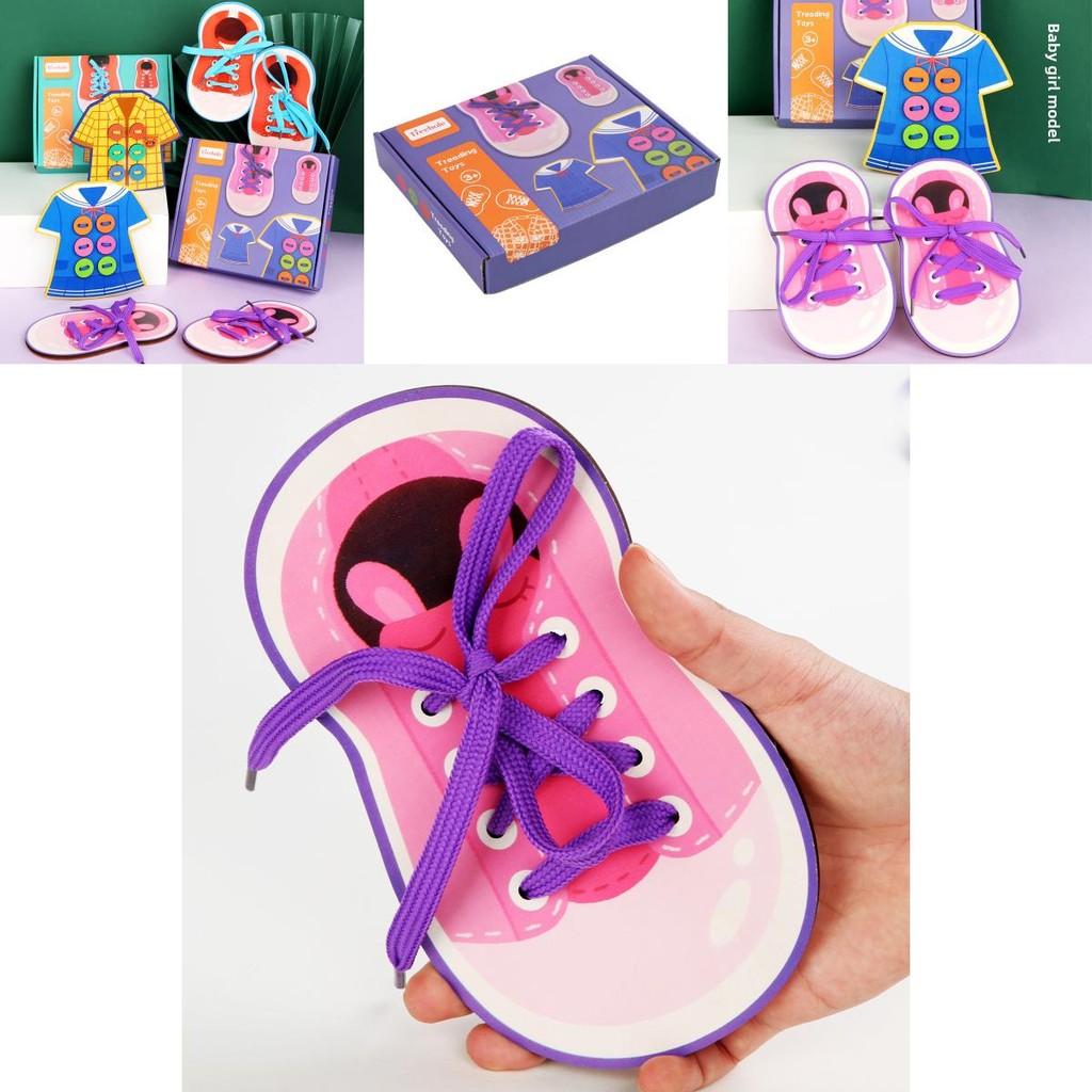 Wooden Educational Toy For Childrens Shoe Lacing And Button Practice