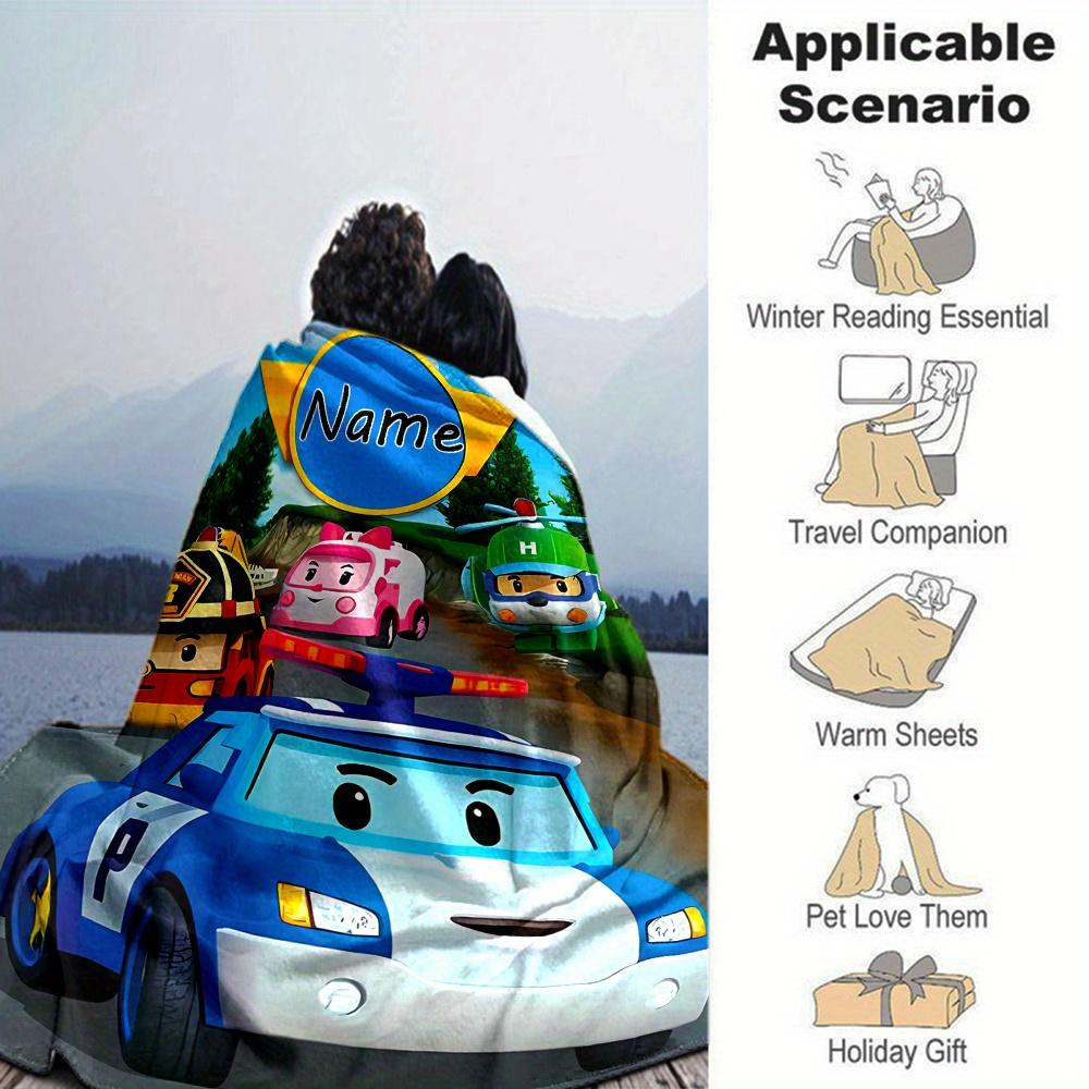 Robocar Poli Adventure Flannel Blanket Soft And Cozy Custom Name Gift For All Holidays Home Decor Office Nap Outdoor Holiday Gift Playful Design