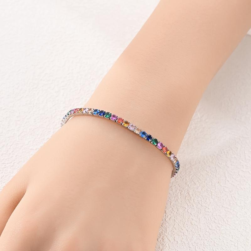 Original 925 Sterling Silver Full Pave Zircon Inlaid Colorful Tennis Chain Infinite Clasp Bracelet For Women Party Jewelry Gift