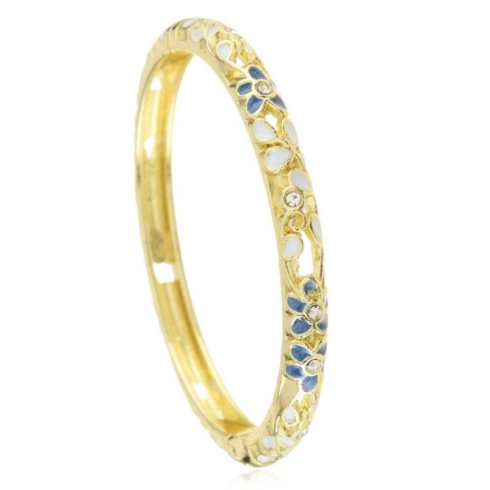 Traditional Flower Crystal Bangle Colorful Women's Hand Bracelet Vintage Cloisonne Bangle  Ladies
