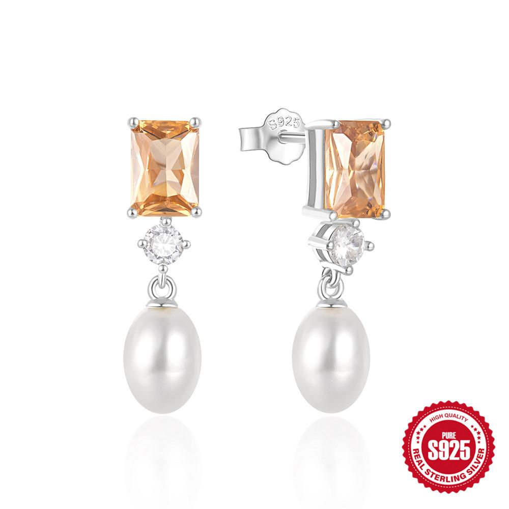 Simple Pearl Zircon S925 Sterling Silver Temperament Elegant Design Earrings Earrings Pearl Earrings