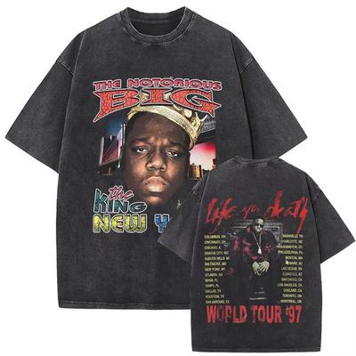 Стирка Винтаж The Notorious Big Мировой Тур Футболка Принт Бигги Смоллс Мужские Женские Хип-Хоп Футболки