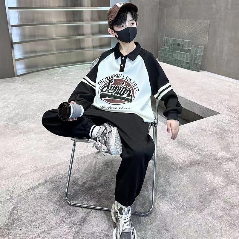 New Big Children's Boys Sports Sweater Suit Spring Boys Fashionable Long-sleeved Two-piece Set