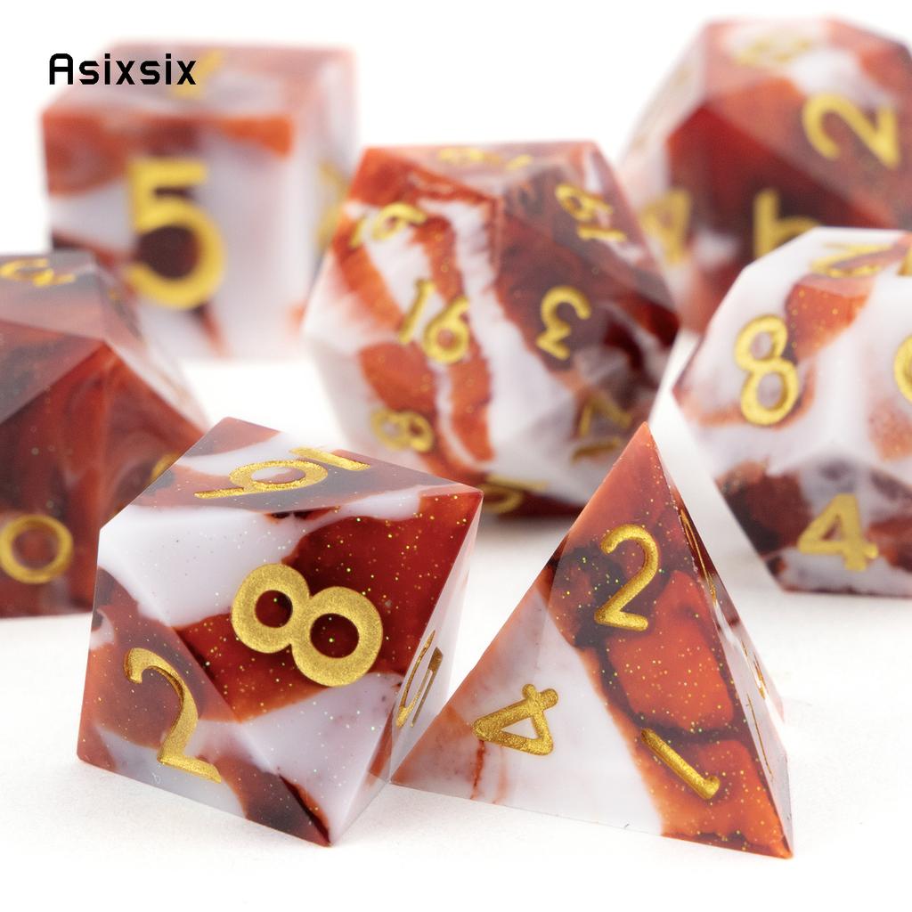 7 шт., белые, красные, смоляные, с золотыми цифрами, игральные кости с острыми краями, многогранные кубики, подходящие для ролевых игр, ролевых игр, DND Pathfinder, настольная игра