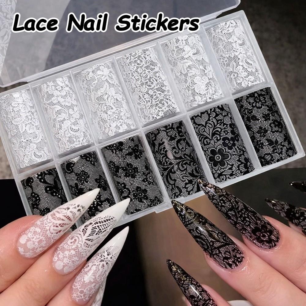 Lace Design Nail Foils Stripe Pattern Leopard Print Nail Stickers Sequin Effect Black White Nail Art Stickers Nail Decoration