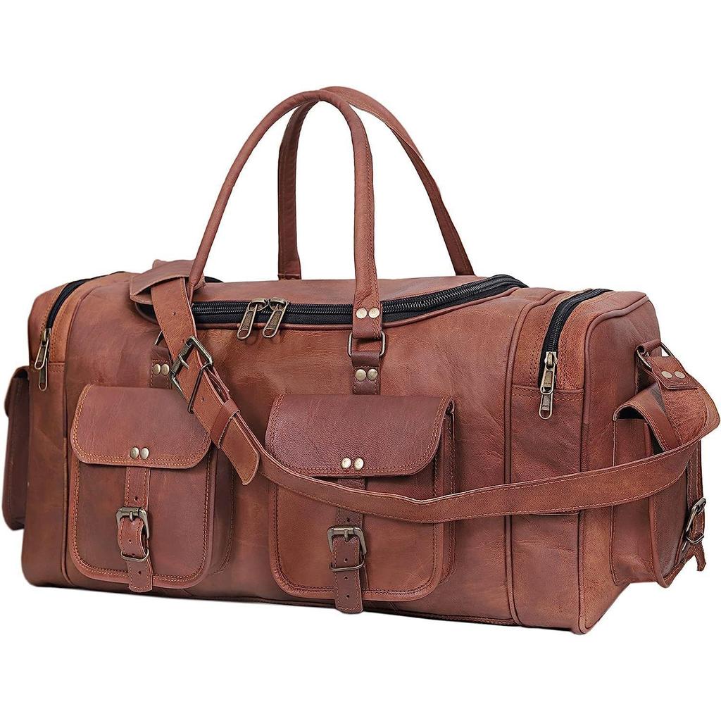 Leather 24 Inch U Zip Holdall Luggage Handmade Duffel Bag Carryall Weekender Travel Overnight Gym Sports Carry On Duffel Bag For Men And Women