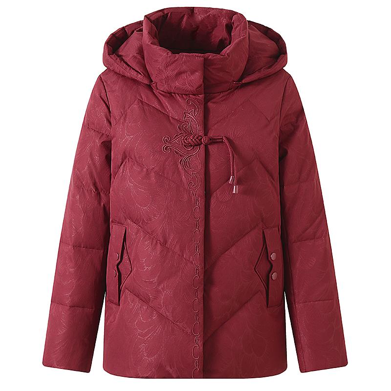 Зимнее короткое пуховое пальто для женщин, винтажная верхняя одежда больших размеров с капюшоном, элегантная, толстая, теплая, с вышивкой, пуховик, женские парки
