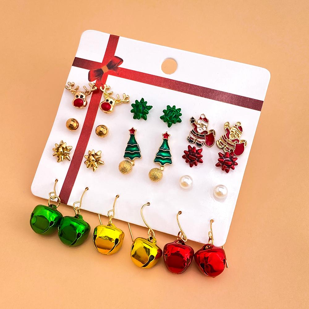 Новый рождественский подарок, Рождественская елка, серьги, снеговик, олень, колокольчик, серьги-гвоздики для вечеринки, комплект ювелирных сережек, комбинация