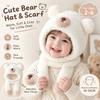 Polyester Fleece Lined 2-6 Years Bear Hat Scarf Set Kids Hat Scarf Set  Cold Weather Wear