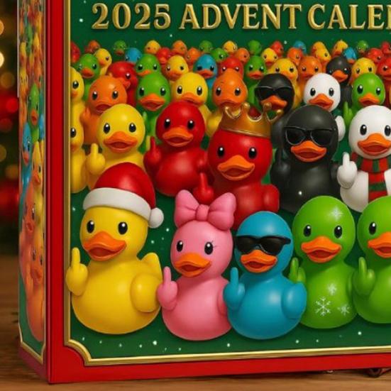 Funny French Bulldog Middle Finger Rubber Duck Advent Calendar 24 Christmas Countdown Box for Tree Decor Festive Bath Toy Gift for Kids Adults