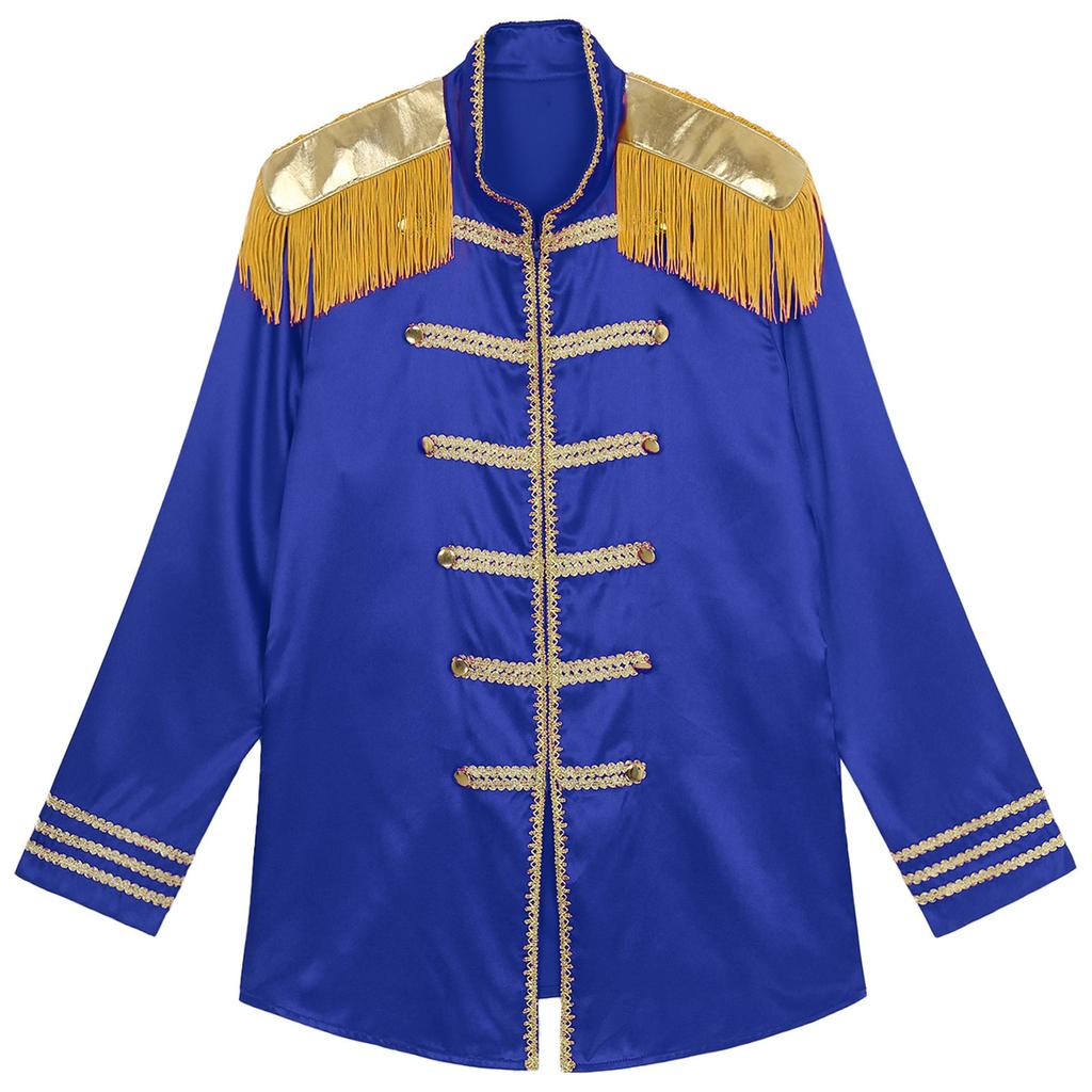 Womens Halloween Medieval Style Outerwear Tassel Shoulder Pads Gold Trim Front Zip Satin Jacket