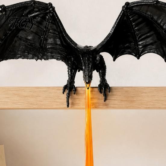 Illuminated Bookcase Sculpture Dragon Bookshelf Nook Light with LED Flame Effect, Fantasy Shelf Decor, Unique Gift for Bookworms Flying