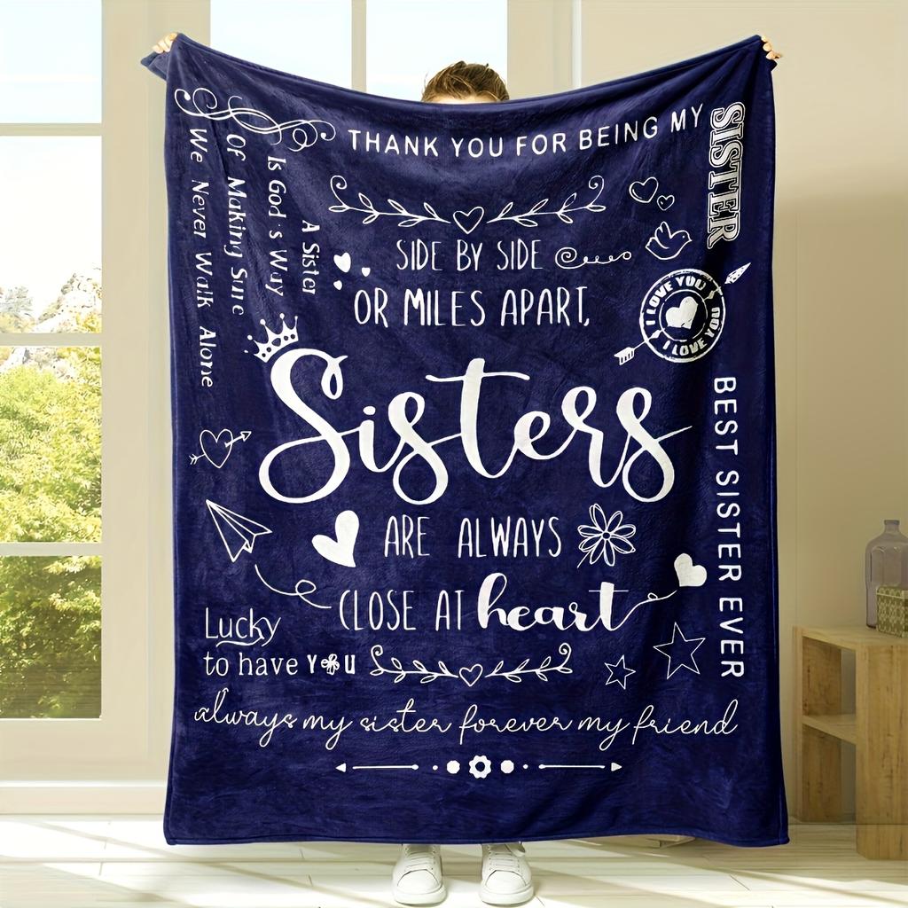1pc Sister Throw Blanket - Flannel All-Season with Heartfelt Sister Quotes & Heart Cutouts - Birthday Christmas Mother's Day S for