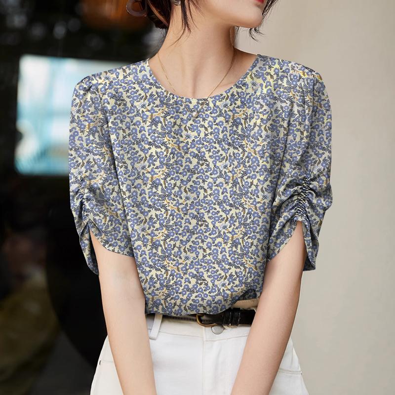 ZANZEA Женская повседневная блузка с круглым вырезом и коротким рукавом с цветочным принтом