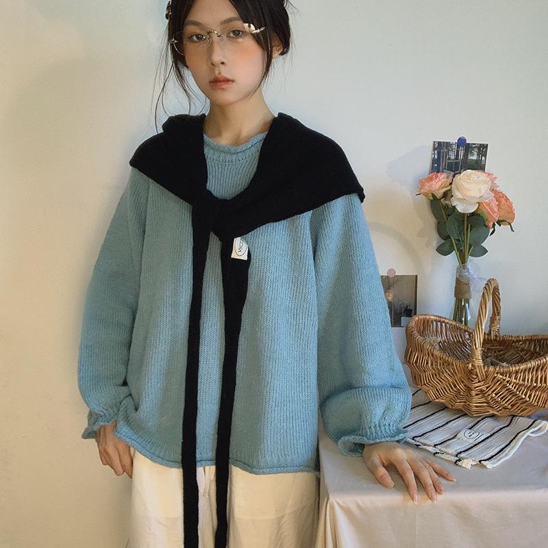 Luochi Knitting~ Шерстяной Треугольный Шарф Осенняя Мода 100% Шерсть, Стиль Корейского Блогера