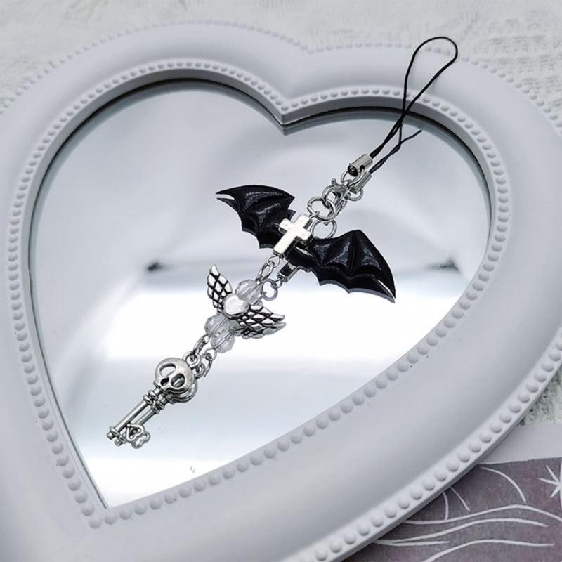 Bow-Love Keychain Crystal Y2k Beaded Phone Lanyard Strap Guitar Charm Cross-Pendant Phone Chain Anti-Lost for Women Girl