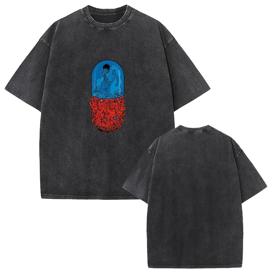 Akira Manga Print Tshirt Capsule Graphic Vintage Washed Oversized T Shirt Summer Short Sleeve Tee Cotton Men Women Clothing